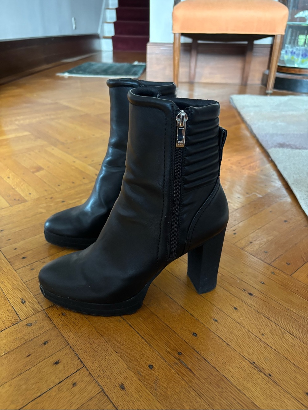 DKNY Black Platform Block Heel Ankle Boots